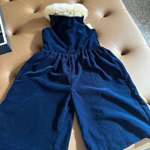 Janie and Jack toddler girl velvet and fur jumpsuit